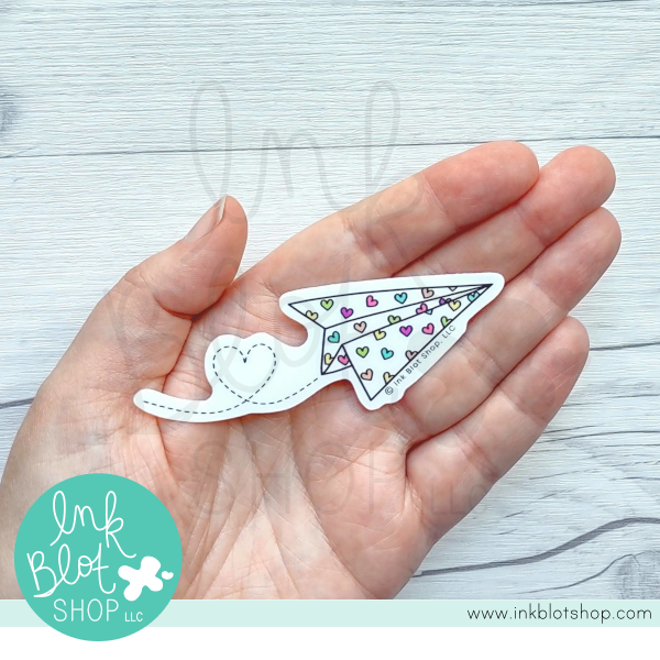 Flying Paper Airplane with Polka Hearts :: Vinyl Sticker