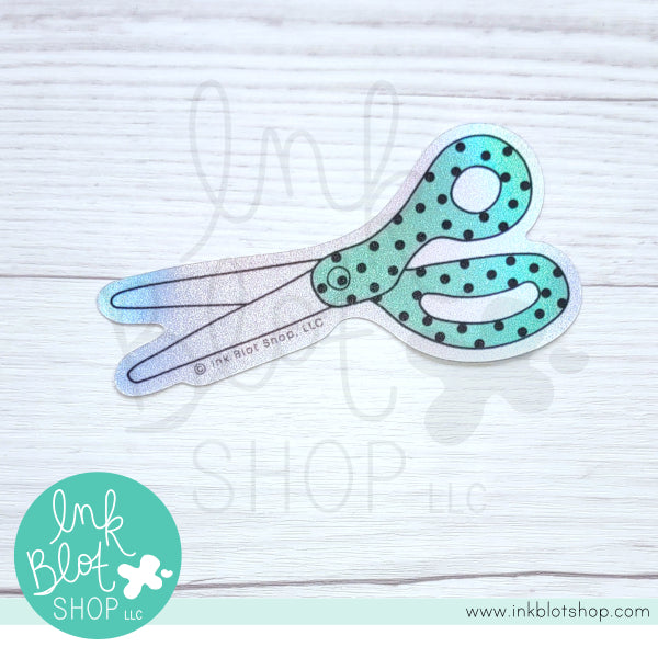 Teal Scissors with Black Polka Dots :: Vinyl Sticker