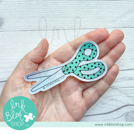 Teal Scissors with Black Polka Dots :: Vinyl Sticker