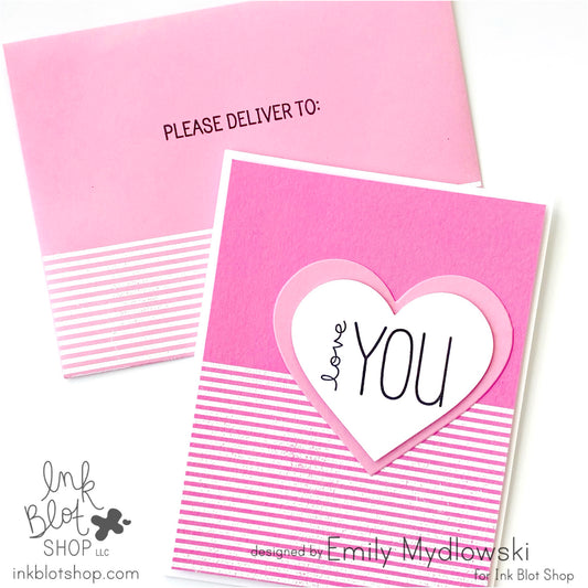 Pretty in Pink & White Slim Stripes Embossed Card & Envelope