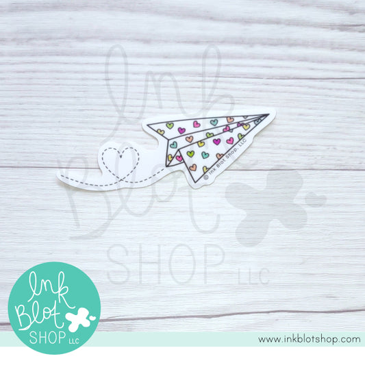 Flying Paper Airplane with Polka Hearts :: Vinyl Sticker