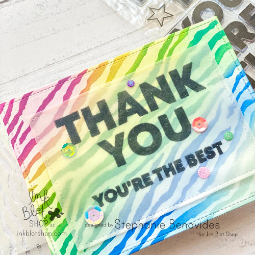Colorful zebra print card with 'Thank you, you're the best' text on a white background